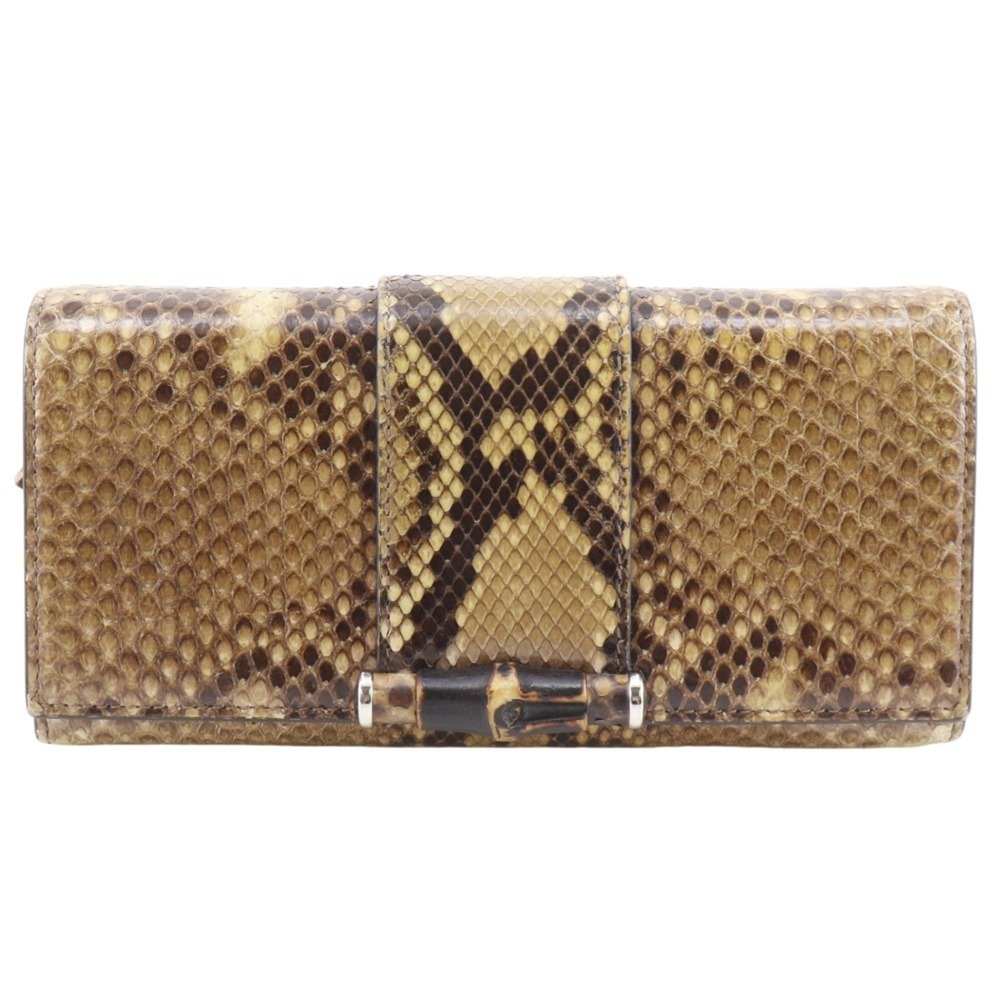 Gucci Bamboo Long Wallet 369661 Python Brown Snap… - image 1